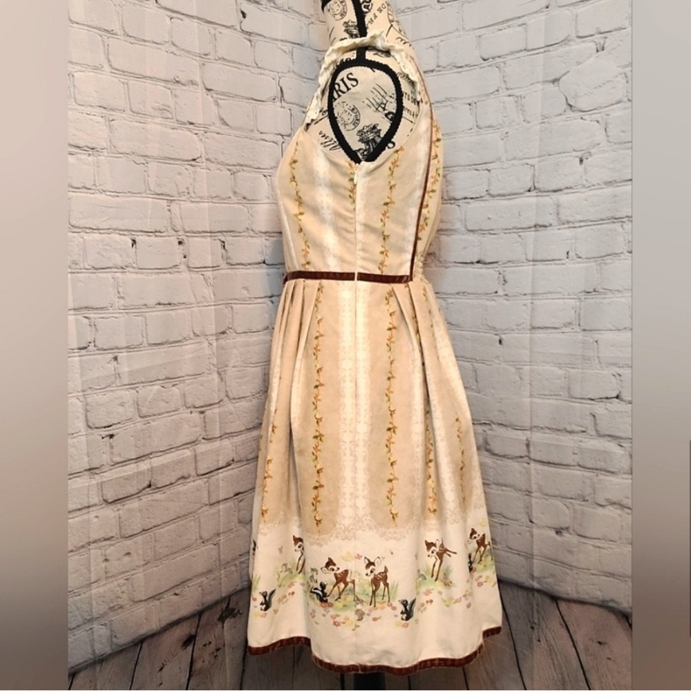 Secret Honey x Disney Honey Bunch Bambi Cream and Brown Floral Midi Dress - Sz 2 - Picture 4 of 12